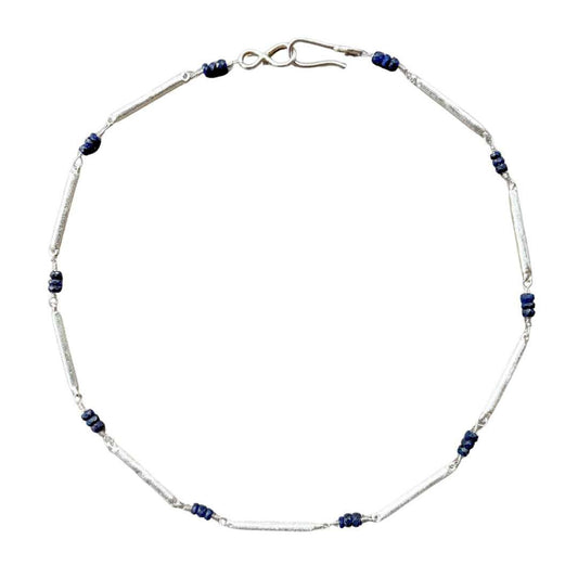 Handcrafted sterling silver chain necklace with natural blue sapphires - made in New Zealand