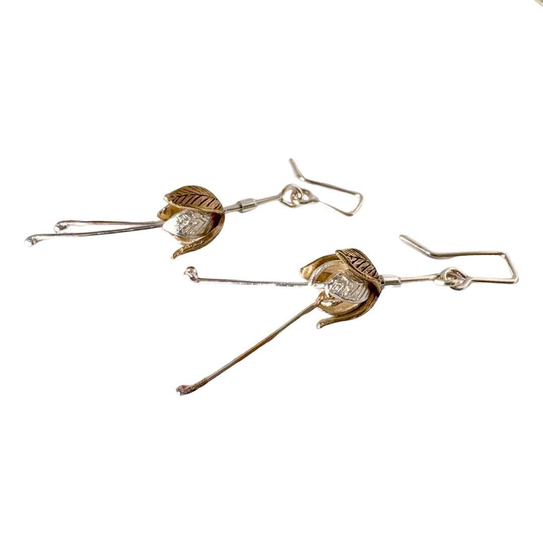Stylised Fuchsia Flower Pendant Earrings - CW3 - Bronze + Sterling Silver - HerbertandWilks Jewellery