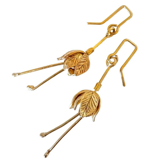 Stylised Golden Fuchsia Flower Pendant Earrings - 18ct Gold Plate - HerbertandWilks Jewellery