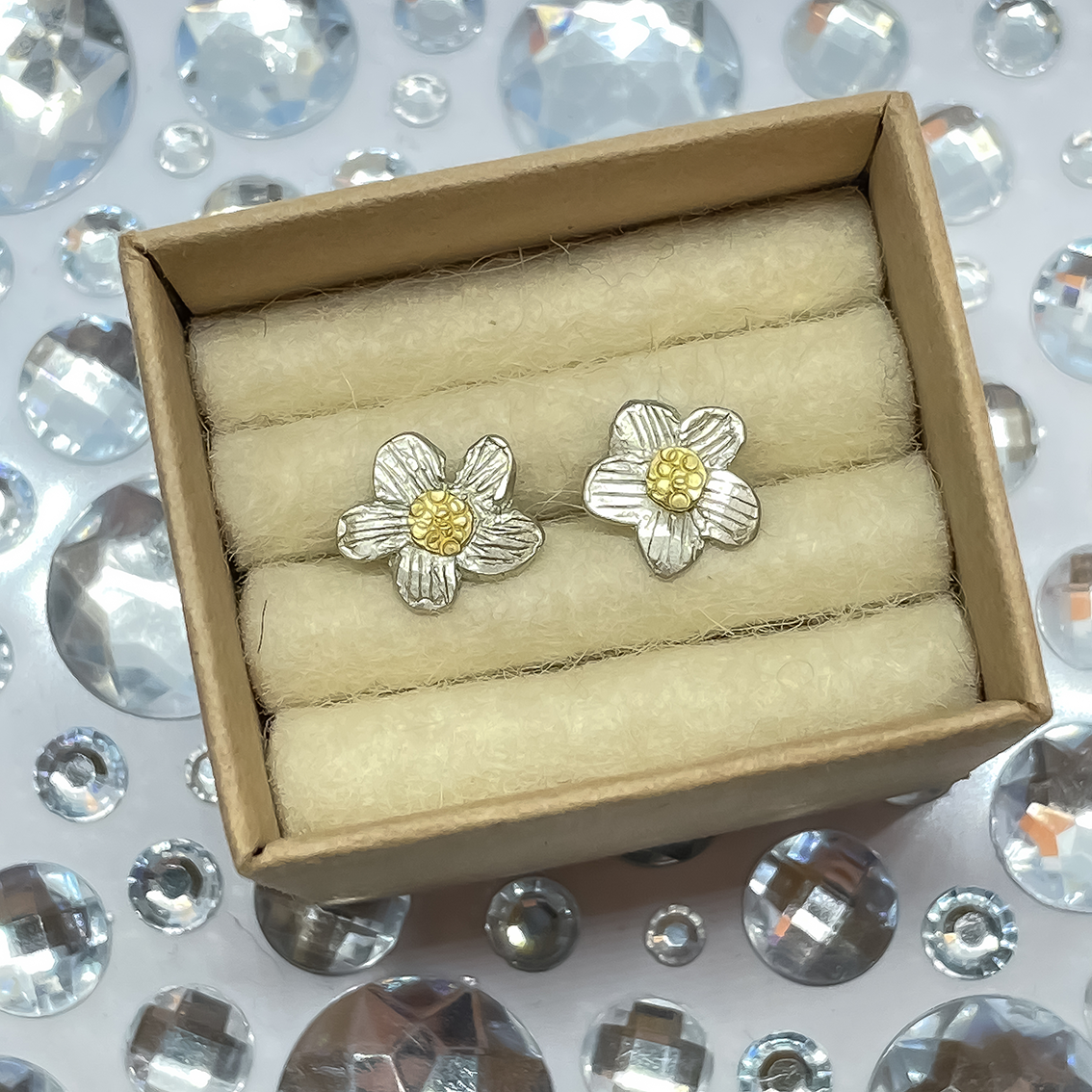 Alpine Daisy Flower Stud Earrings | Sterling Silver + 18ct Gold