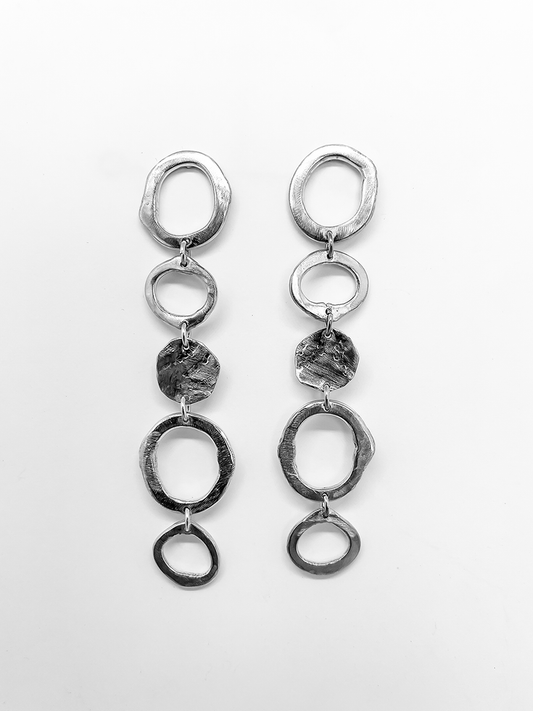 Sterling Silver Earrings made up of 5 abstract organic circles showing front of earrings