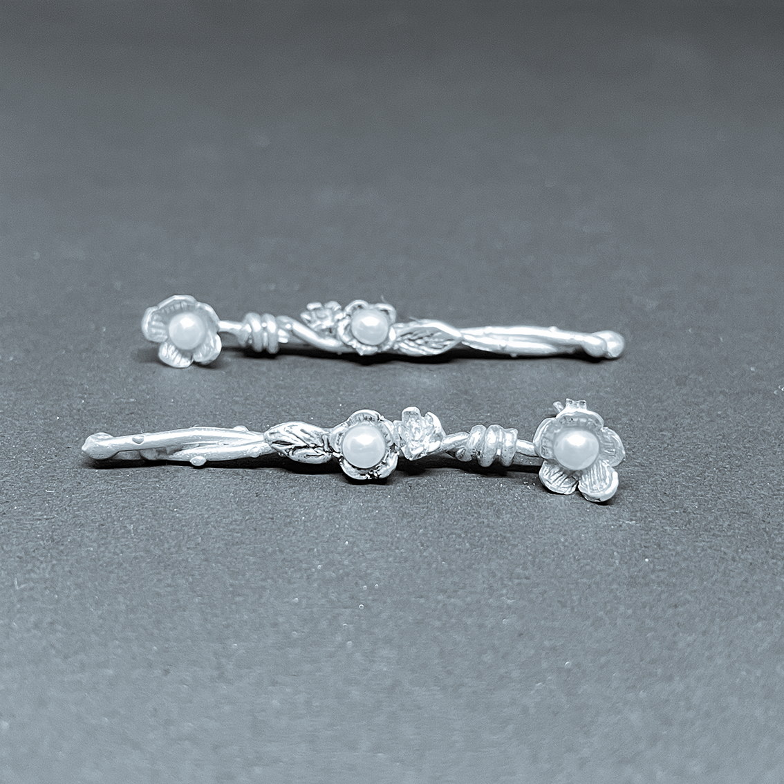 Entwined - Flower Drop Earrings | Studs | Sterling Silver + Fresh Water Pearls