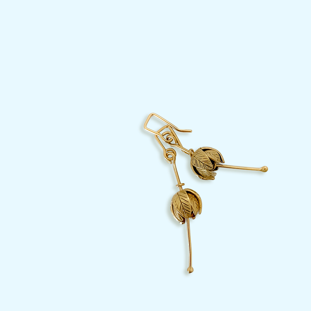 Stylised Golden Fuchsia Flower Pendant Earrings - 18ct Gold Plate