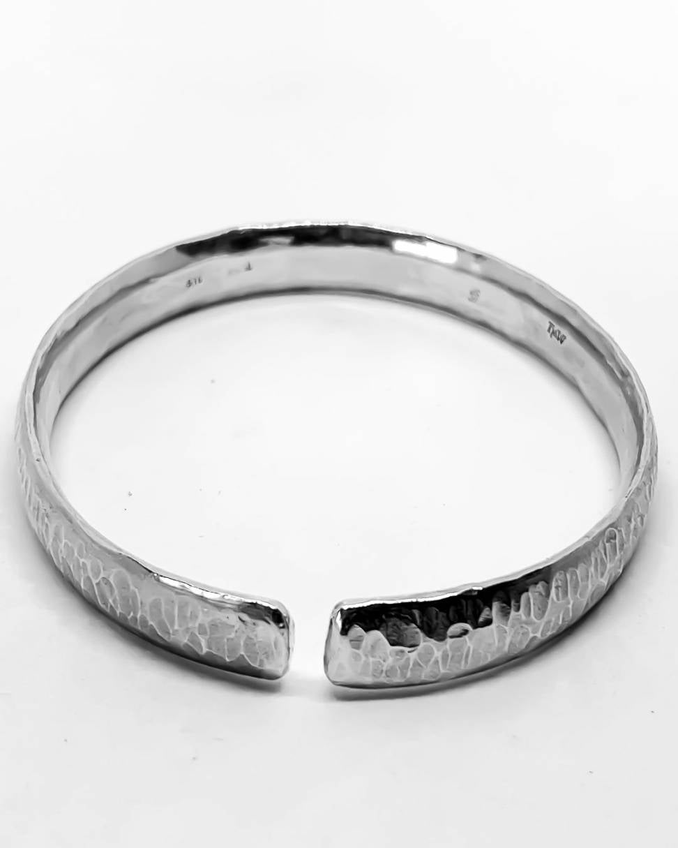 Hammered Textured Sterling Silver Oval Cuff Bangle narrow opening that can be widened to fit a persons wrist