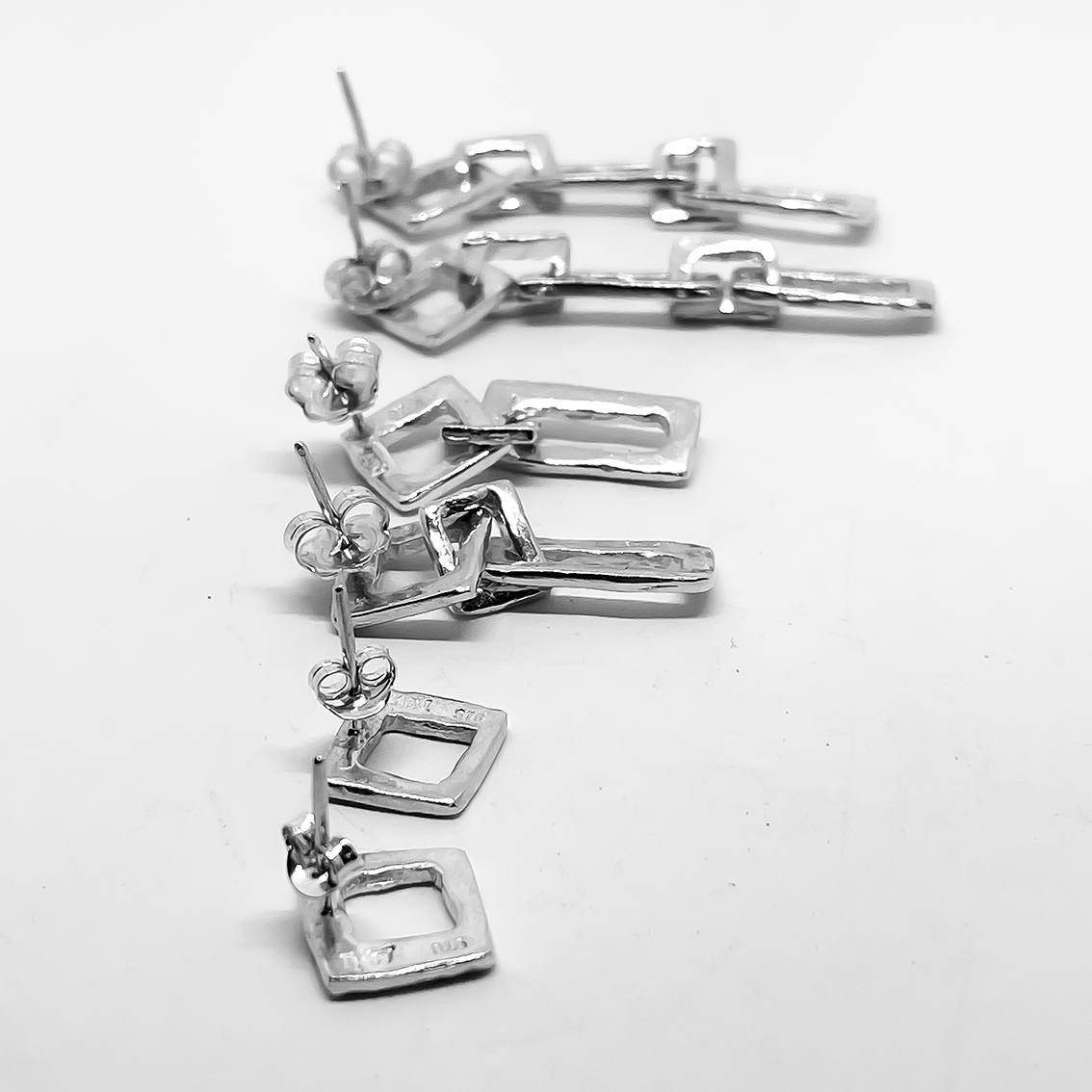 Modernist Earrings No. 5 - Geometric Cutout Square Stud Earrings in Sterling Silver