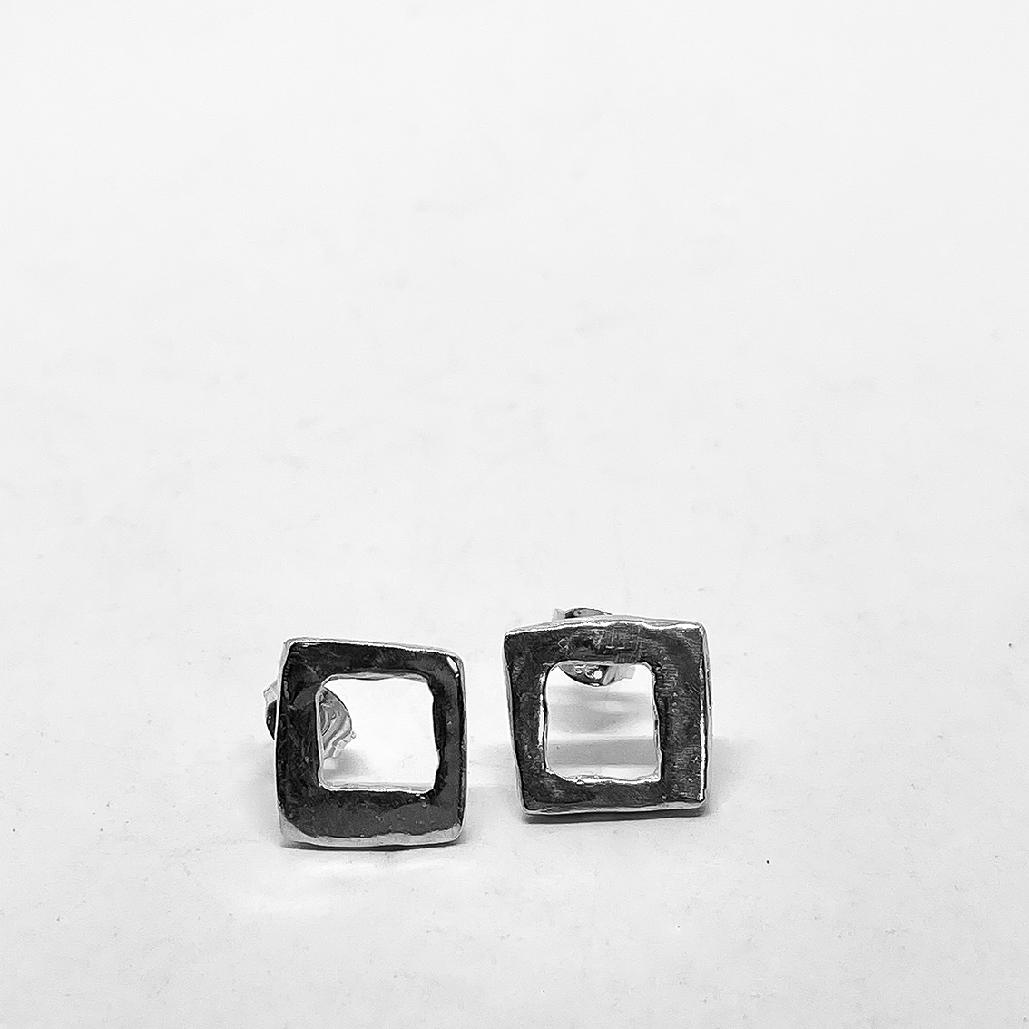 Modernist Earrings No. 5 - Geometric Cutout Square Stud Earrings in Sterling Silver