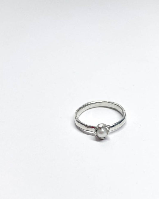 A delicate sterling Silver Freshwater White Pearl Stacking Ring