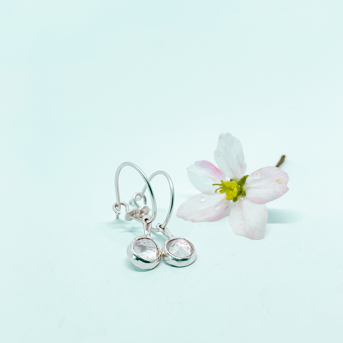 Hoop Earrings with Charms | Celestial Charms | Sterling + Rose Quartz