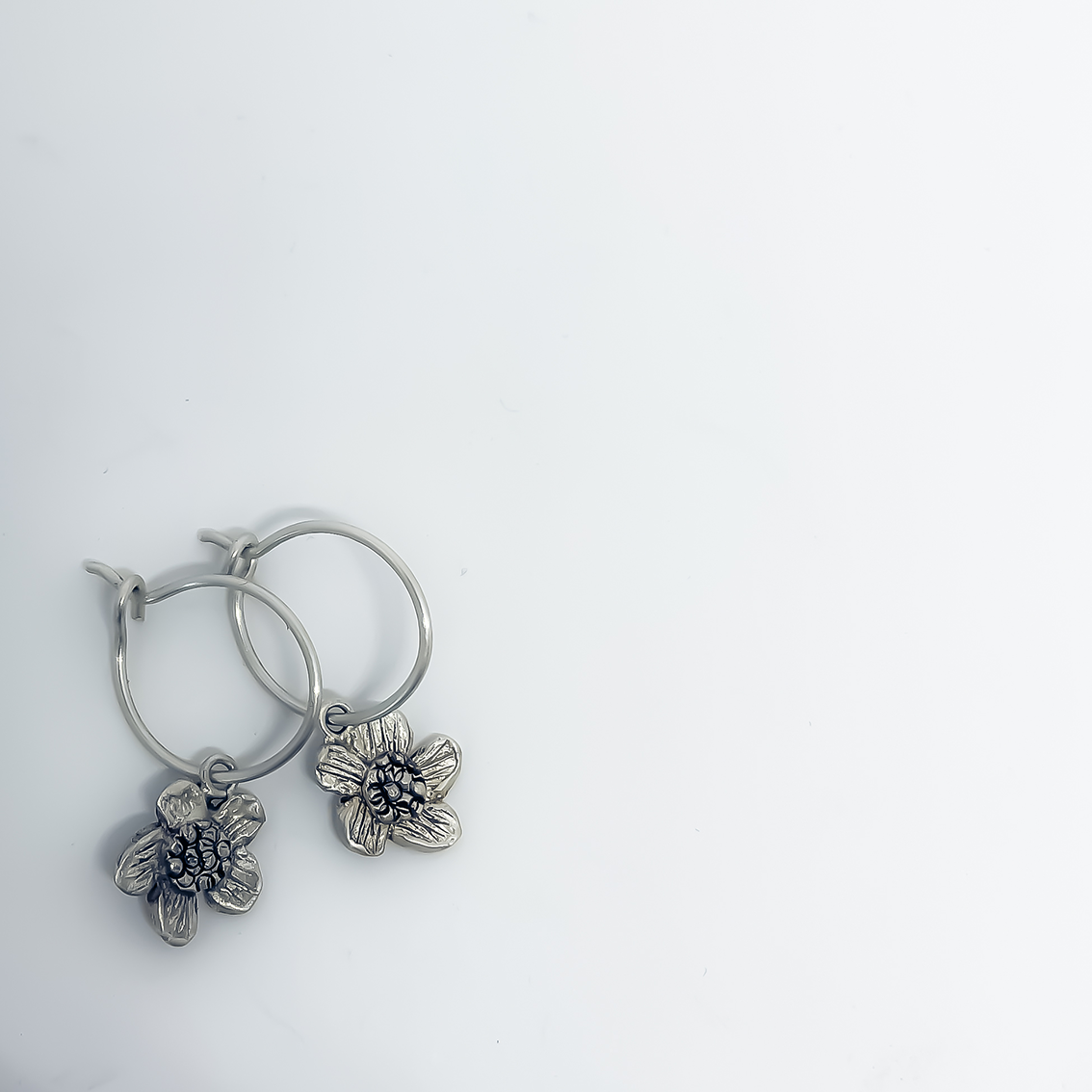 Sterling Silver Small Hoops with Flower Dangles