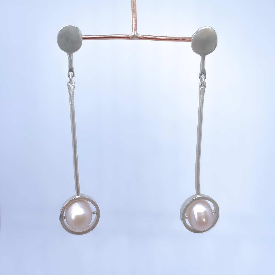 Solar Pearl Pendant Earrings 4 | Long | Sterling + Pearls