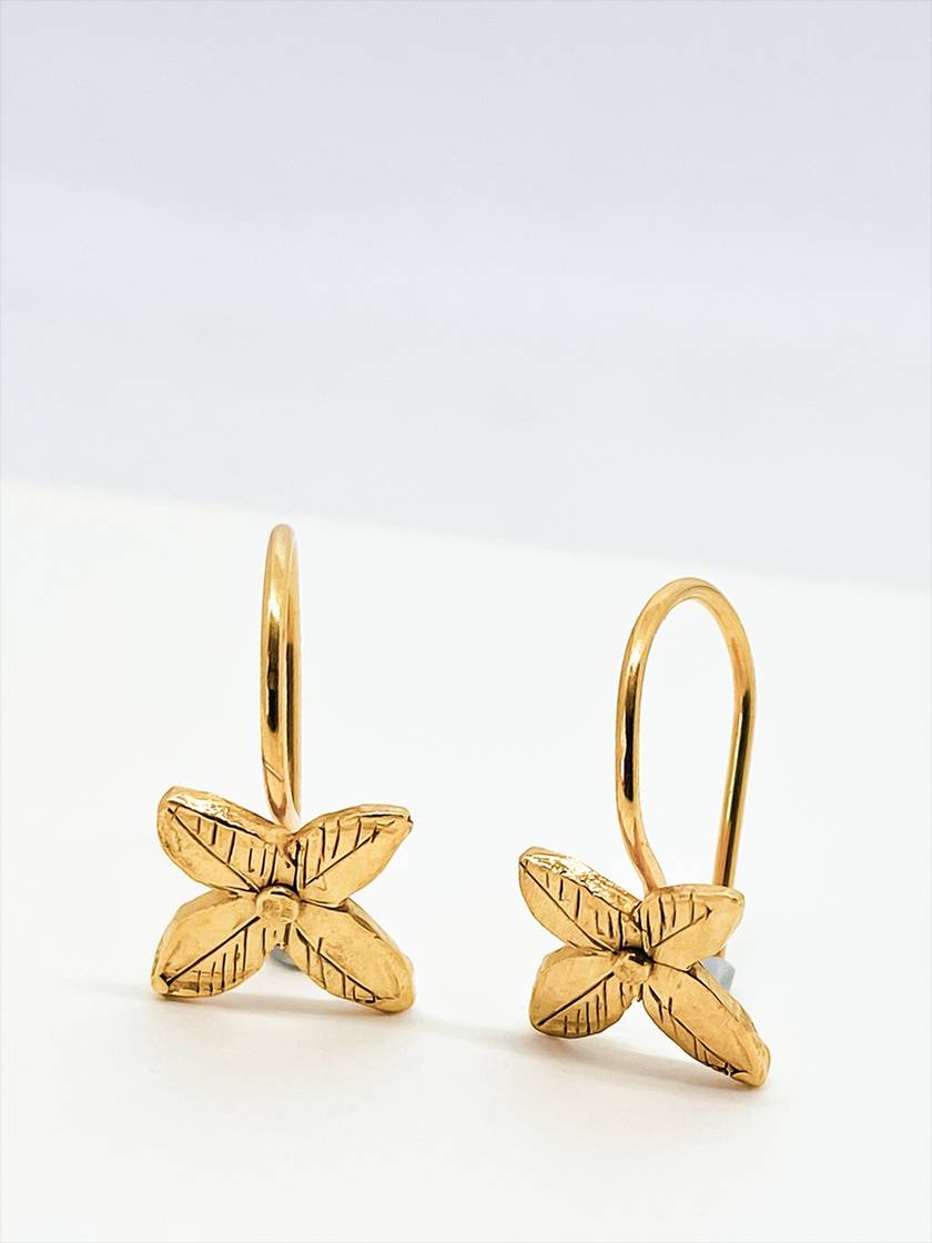 Four Petal Flower Hoop Earrings in 18ct Gold Plate